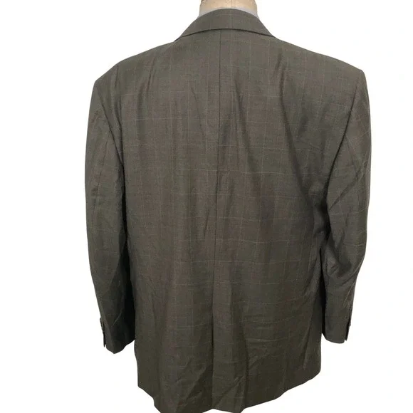 Jos A Bank Suit Mens 48L Olive Windowpane Corporate Dapper Timeless Office 2 pc